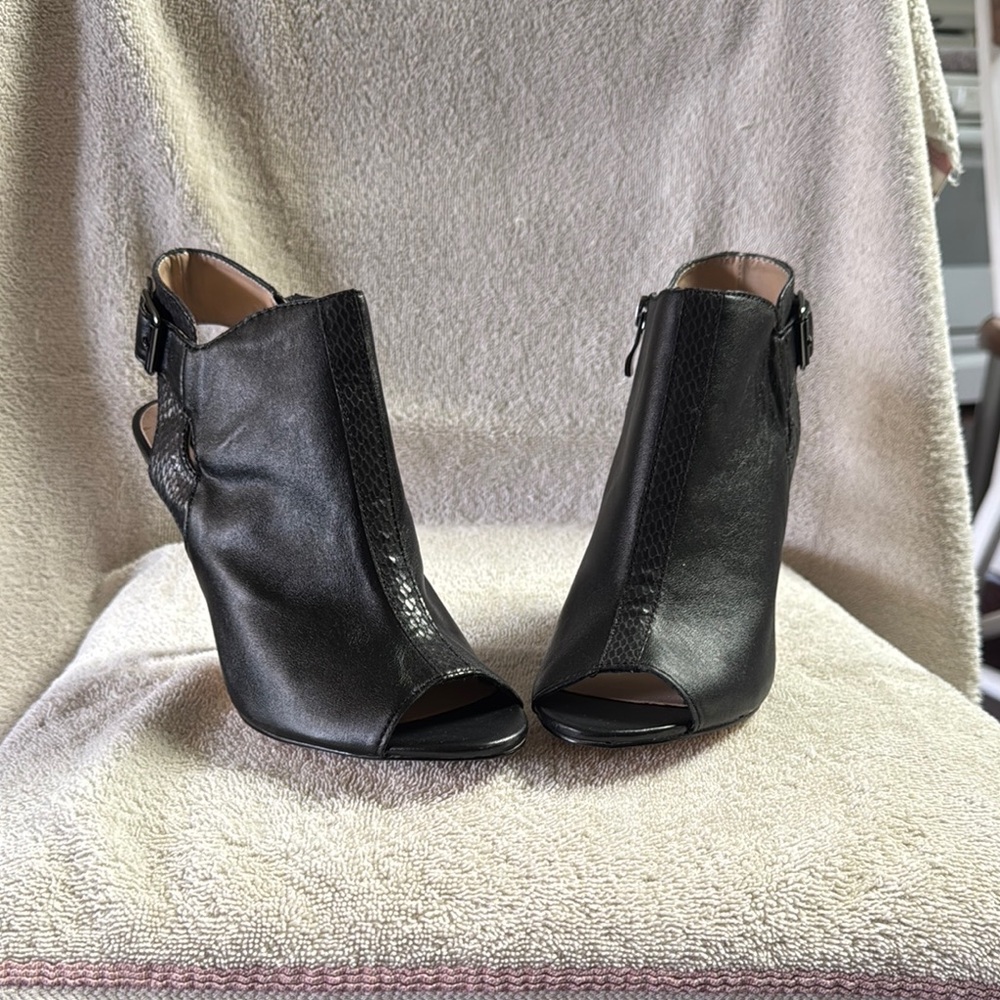 Black Peep-Toe Ankle Boots with High Heel New in Box